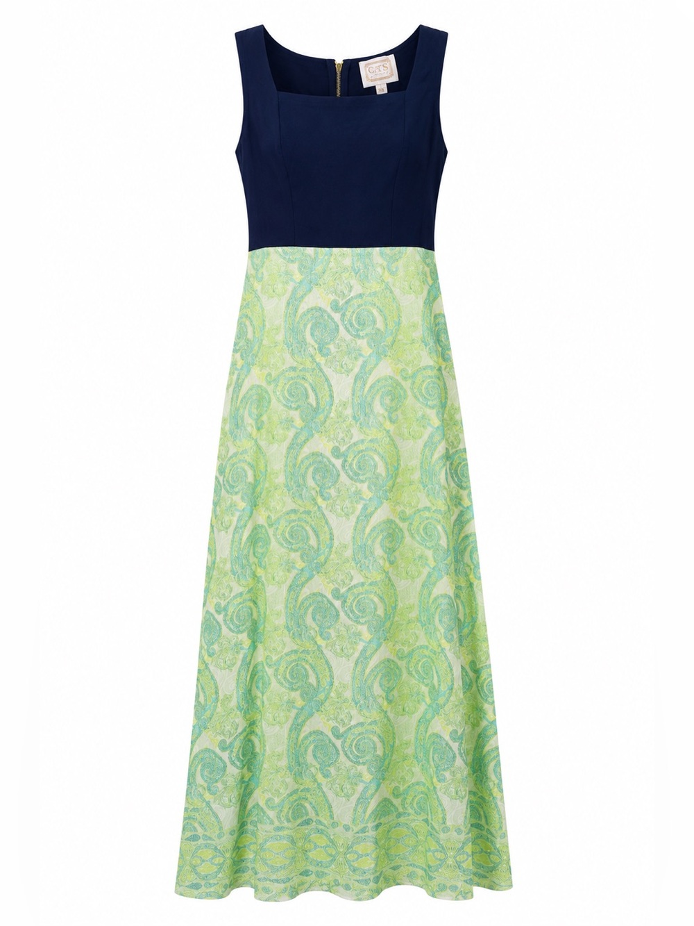 Sail to Sable Maxi Dress Large Blue Green Paisley Sleeveless Resort Dress